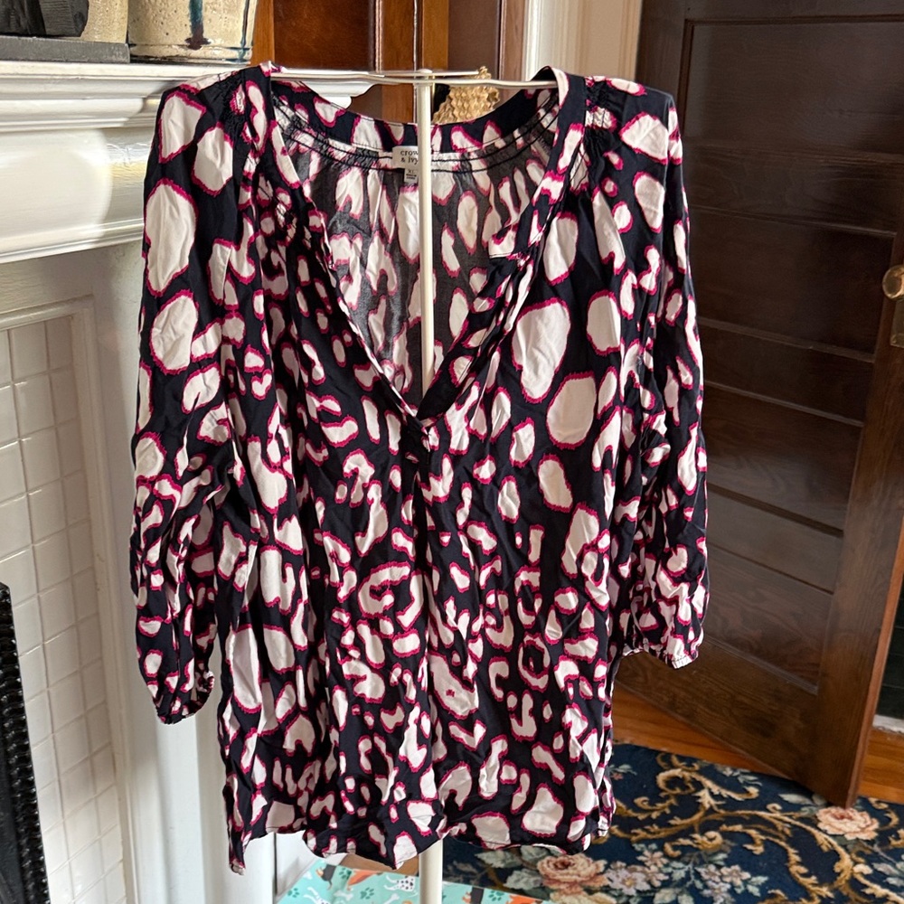Crown & Ivy ‎ Blouse with Pink Accents- worn about 3x